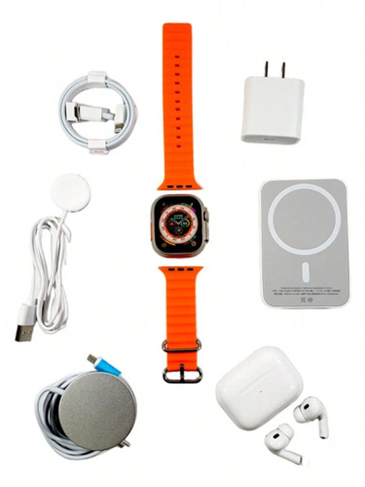 KIT DE  ALTA CALIDAD , SMARTWATCH. BATERIA PORTATIL MAGSAFE,CABLE DE CARGA INALAMBRICA, AUDIFONOS BLUETOOTH