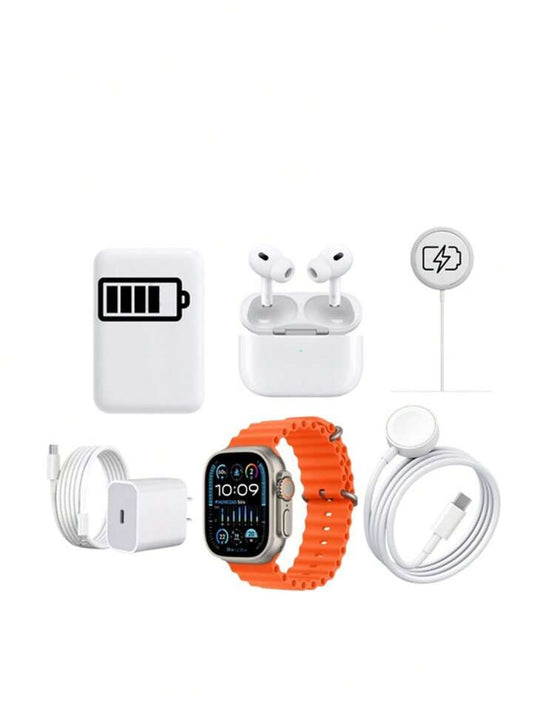 KIT DE  ALTA CALIDAD , SMARTWATCH. BATERIA PORTATIL MAGSAFE,CABLE DE CARGA INALAMBRICA, AUDIFONOS BLUETOOTH