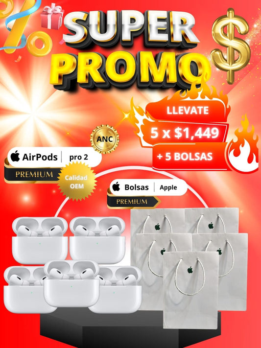 5 Airpods pro 2 OEM + 5 Bolsas