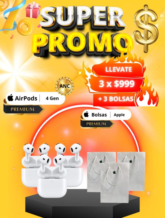 3 Airpods (4 gen) y 3 bolsas