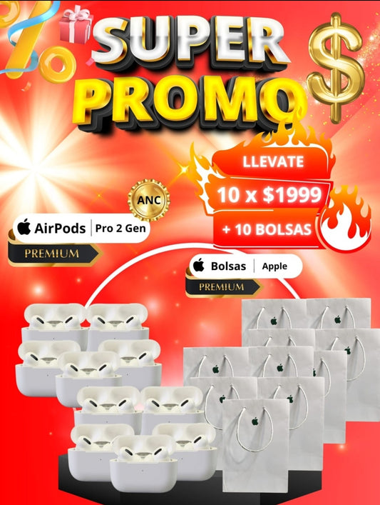 10 airpods (pro 2 gen) y 10 bolsas