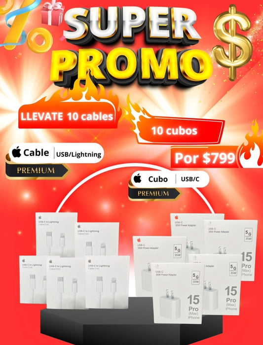 10 cable C/lightning y 10 cubos 35w