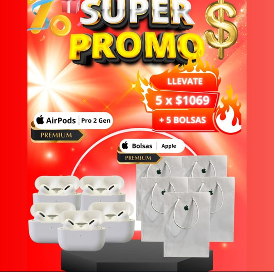 5 Airpods (pro 2) y 5 bolsas